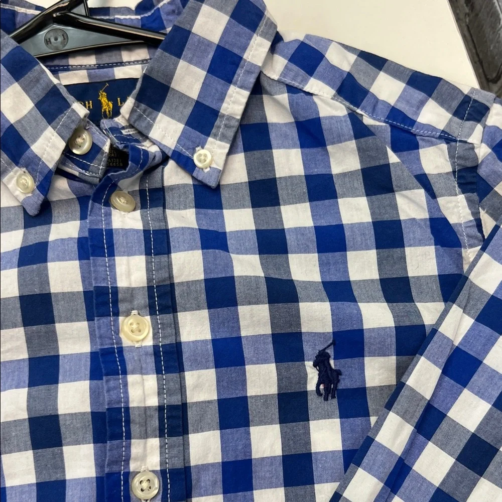 Boy's Ralph Lauren Blue and White Plaid Shirt‎